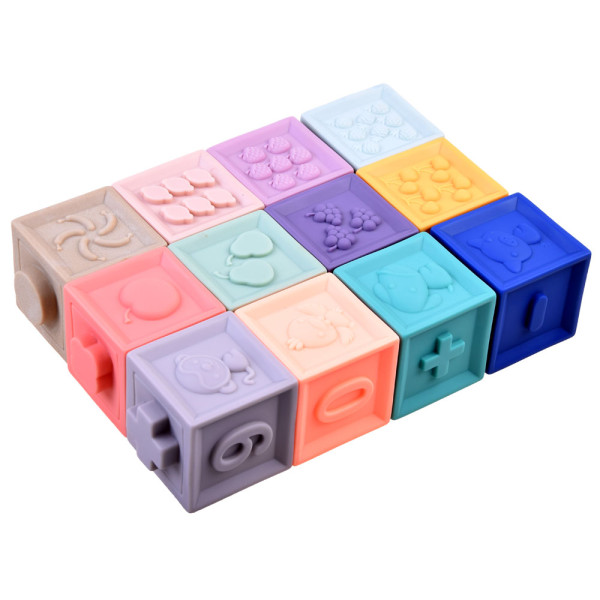 Set 12 Cuburi senzoriale soft pentru bebelusi